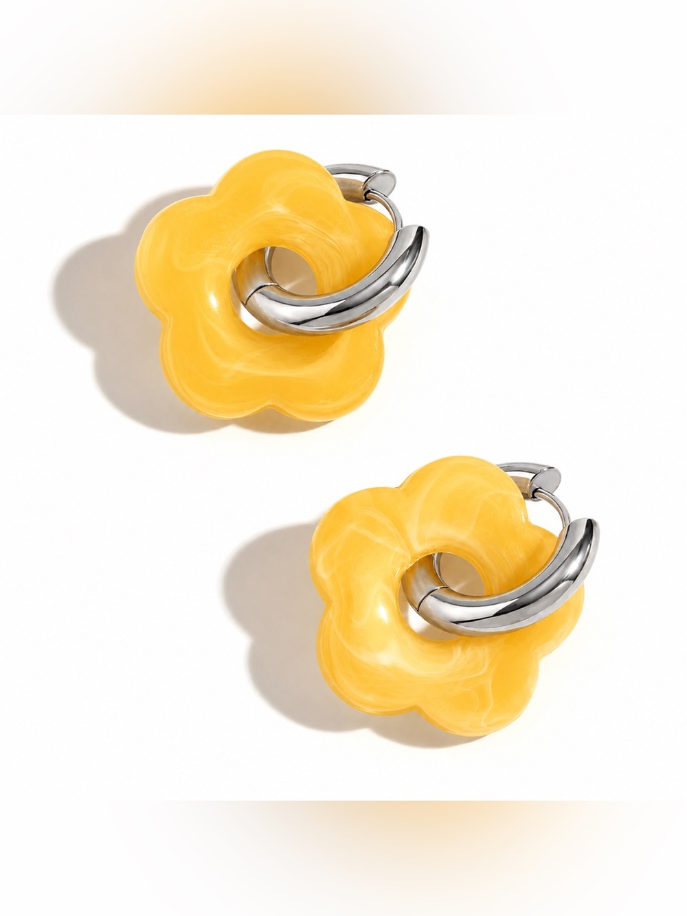 Custom Flower Huggie Earrings in Silver or Gold Plated Stainless Steel - Picture 3 of 6
